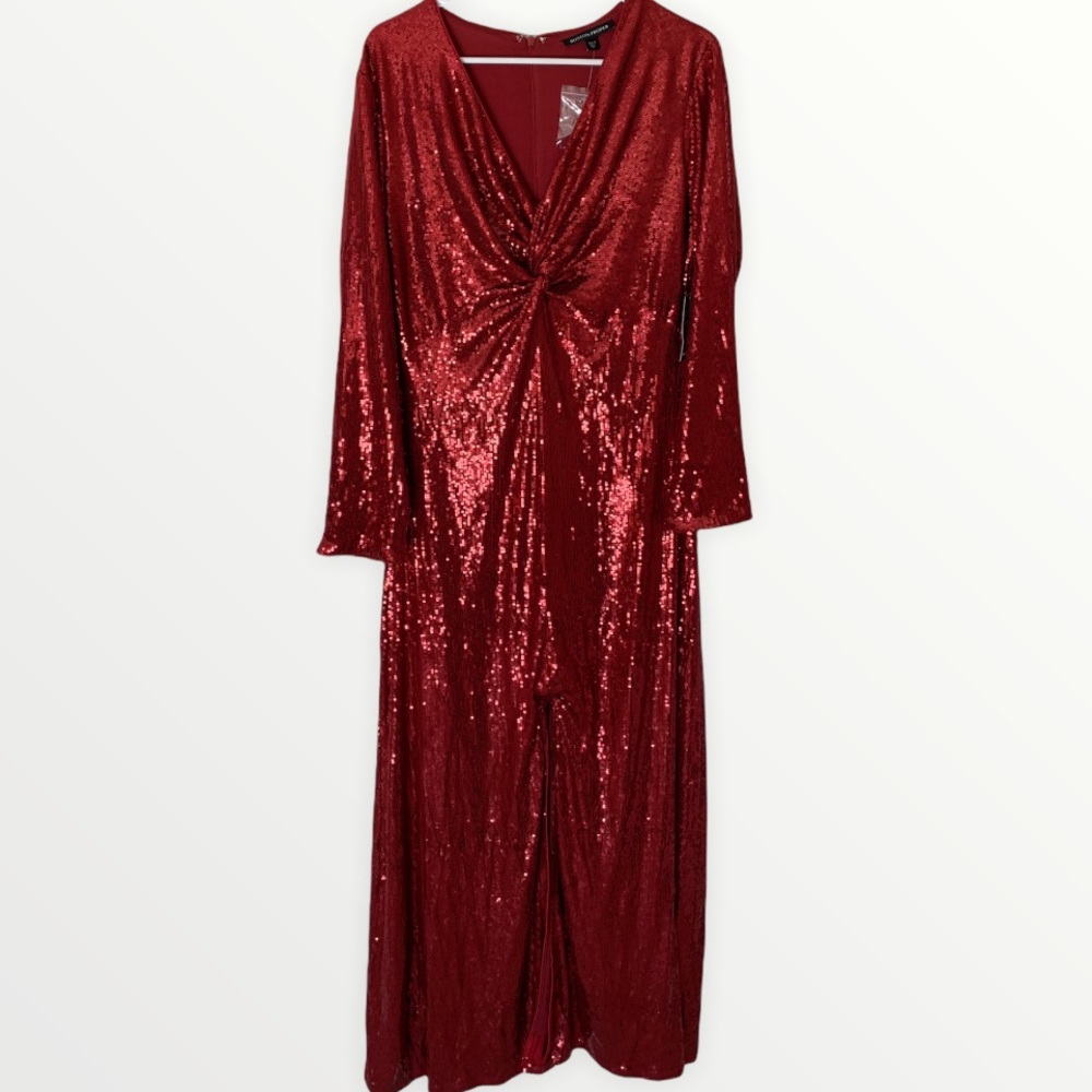 NWT Boston Proper Red Sequin V-Neck Maxi Dress Size 12